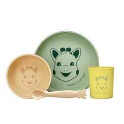 Set de comida de silicona Sophie la girafe incl. Plato, Bol, Vaso y cucharra en su caja regalo
