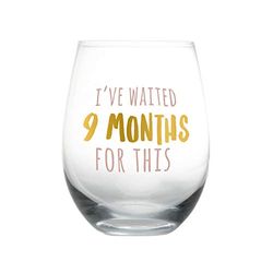 Pearhead I've Waited 9 Maanden for This Wijnglas zonder steel, Expecting Mum, Gift, Roze en Goud