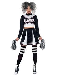 Smiffys Costume de pom-pom girl gothique, Noir, avec top court, une jupe et des pompons
