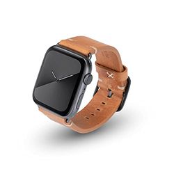 JT Berlin "Alex Vintage" armband för Apple Watch 42 mm/44 mm läderarmband [Watch SE, Serie 6/5/4/3/2/1, mjukt läder ersättningsband, aluminiumlås] cognac/grå (storlek S/M)