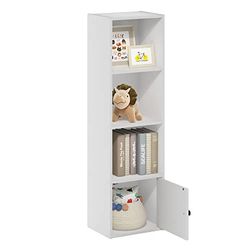 Furinno Luder Bibliothèque à 4 Niveaux avec 1 Porte de Rangement, Blanc