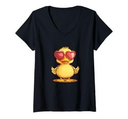 Womens Funny Duck Face with Love Sunglasses Costume V-Neck T-Shirt