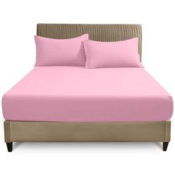 GC GAVENO CAVAILIA 4ft Fitted Bed Sheet- Polycotton Small Double Fitted Sheet with Elasticated Corners- Machine Washable, Breathable Fitted Sheets- Pink