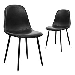 CangLong Set di 2 Pranzo sedie da Cucina Imbottite retrò scandinave in Ecopelle con Gambe in Metallo, PU, Schiuma, Black, Set of 2, 2 unità