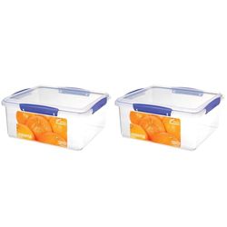 Sistema KLIP IT Food Storage Container | 5 L | Airtight & Stackable Food Container with Clip-Close Lid | Clear with Blue Clips (Pack of 2)