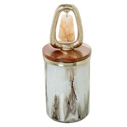 DRW Glastibor met aluminium deksel, goudkleurig en kunsthars, afgeschuind, wit en bruin, 11 x 11 x 27 cm