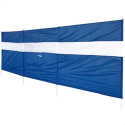 Aktive Strandwindscherm, panoramisch venster van pvc, polyesterweefsel, stalen structuur, incl. 4 haringen, staven, draagtas met handgreep, inklapbare windscherm, 440 x 130 cm, blauw