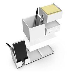 Bostitch Office Konnect Desk Organizer and Charging Station, 2 USB Ports & 2 Plugs, Charges Phones & Tablets, Pencil Cup, 4-Piece Design, White