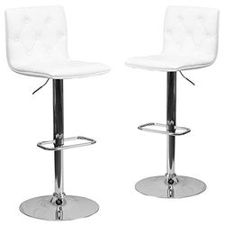 Flash Furniture 2 szt. Współczesny pikowany biały winyl regulowana wysokość stołek barowy z chromowaną podstawą