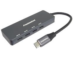 PremiumCord SuperSpeed ​​​Hub USB-C naar 4X USB-C, USB 3.2 Gen 1, 5 Gbit/s, opladen 5V, stekker op bus, aluminium, lengte 15 cm