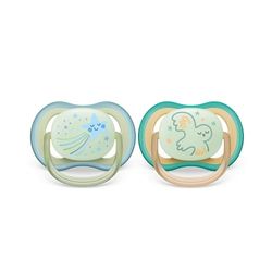 Philips Avent Ultra Air-fopspeen - 2 lichte, ademende en oplichtende spenen voor baby's van 0-6 maanden, BPA-vrij, met sterilisatiedoosje (model SCF376/18)