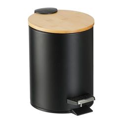 Relaxdays Poubelle de Salle de Bain, 3 l, Couvercle en Bambou, Seau intérieur Amovible, mécanisme de Fermeture, Noire