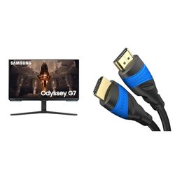 Samsung Odyssey G7 LS28BG700EPXXU 28" 4K UHD Smart Gaming monitor with Speakers & HDMI Cable 4K – 6m – with A.I.S Shielding – Designed in Germany – by CableDirect