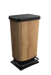 Rotho Paso Cubo de basura de 40 litros con tapa, Plástico (PP reciclado) sin BPA, Madera, 40l (35.3 x 29.5 x 67.6 cm)
