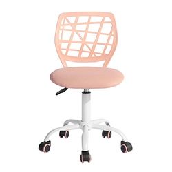 FurnitureR Nowoczesne, regulowane krzesło biurowe bez podłokietników, dla chłopców, uczących się, ergonomiczne, regulowane krzesło obrotowe do pisania w domu, jasnoróżowe