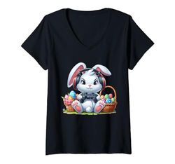 Mujer Happy Easter Day Bunny in Headphones para niños, niñas y niños, gamer Camiseta Cuello V