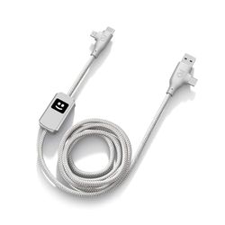 Xoopar - Multi Câble USB 3 en 1 Chargeur Rapide 100W Compatible avec Tous les Smartphones Chargeur Universel Rapide en Plastique Recyclé - Prise USB USB-C Lightning - Mr ALU 1M - Argent