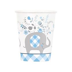 Unique- Bicchieri di Carta-266 ml-Baby Shower con Elefante Floreale Blu-Confezione da 8, Blue, 82214