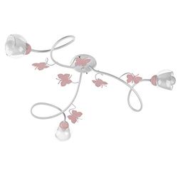 ONLI Plafoniera 3 luci cameretta in Metallo Bianco con Farfalle dipinte in Rosa