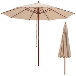Parasol de jardin, de marché, de terrasse, en bois, 260 cm, beige, beige, 260 cm