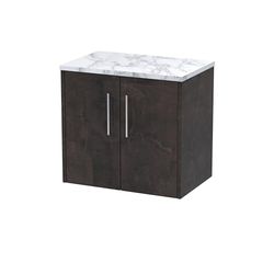 Hudson Reed JNU2623LCM Juno Modern Bathroom Wall Hung 2 Soft Close Door Vanity Unit and Carrera Marble Laminate Worktop, 600mm, Metallic Slate