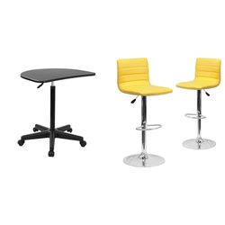 Flash Furniture Scrivania per Computer, Nero, 57.15 x 64.77 x 92.71 cm + Mobili Flash Sgabello in Vinile Regolabile in Altezza con Punto Posteriore Orizzontale, Set di 2, Giallo, 2 Pezzi