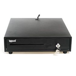 iggual – Tiroir-caisse IRON-10 - Boîte à Monnaie Manuelle ou Automatique pour 4 Billets et 6 Pièces - Serrure à 3 Positions - Matériau Acier + Plastique - Usage Professionnel - Noir (38x33,5x8)