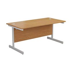 Office Hippo Bureau rectangulaire robuste en porte-à-faux - Bureau à domicile - Table de bureau + ports de câble intégrés - Bureau PC pour bureau ou maison - 5 ans - Cadre blanc/plateau en chêne, 120 cm x 60 cm