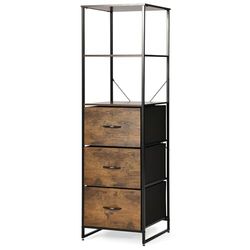 FANTASK Industriële boekenkast, staand rek met 3 laden en 3 open planken, opbergkast van hout met metalen frame, kantoorrek, commode voor woonkamer, werkkamer