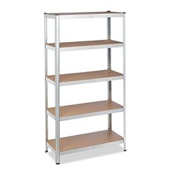 Relaxdays Heavy Duty Shelving Unit, 180x90x40 cm, Max. Load 875 kg, 5 Shelves, Garage Storage, Galvanised Steel, Silver