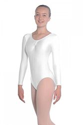 Roch Valley Dames Martene Lange mouw Nylon/Lycra turnpakje, wit, leeftijd 7-8