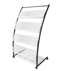 TUKA-i-AKUT Vloerstandaard tijdschriftenrek met wielen, 4 planken krantenrek literatuurhouder, vloerstaande displaystandaard voor brochure krantentijdschrift, roestvrij staal, 60 x 40 x 113 cm TKD8692