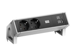 Bachmann Stekkerdoos Desk 2 2 x stopcontacten, 1x USB-C/USB-A Charger INOX