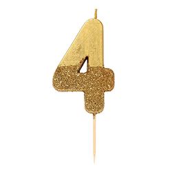 Talking Tables Gouden glitter nummer 4 verjaardagskaars Taarttopper decoratie Mooi, sprankelend voor kinderen, volwassenen, 40e verjaardagsfeestje, hoogte 8cm, 3", goud/glitter