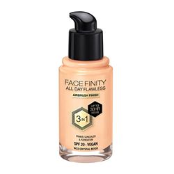 Max Factor Facefinity All Day Flawless 3-in-1 foundation in Crystal Beige 33 – primer, concealer & foundation in één – voor een perfect gematteerde afwerking – 1 x 30 ml