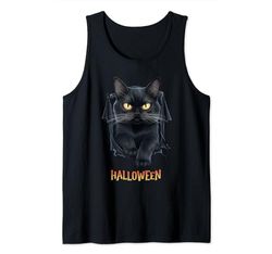 Gato negro ojos amarillos Halloween niños o niñas hombres o mujeres Camiseta sin Mangas