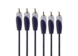 Cinch-kabel voor thuisbioscoop, dvd, videocamera's en apparaten met stereo-audio en composietvideo, 3 cinch-stekker (mannelijk naar stekker) met 24 karaat (2 microfoons), 1 m