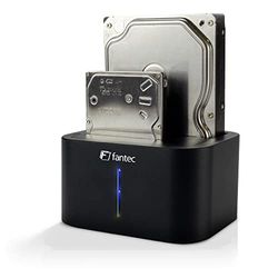 FANTEC DS-X2U3-Alu USB3.2 Gen1 Docking Station for 2X SATA 3.5/2.5 Inch SSD/Hard Disk, Integrated One-Touch cloning Function, Transfer Rates up to 5Gbit/s (SUPERSPEED), UASP, Aluminum, Black