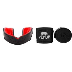 Venum unisex vuxen utmanare munskydd, flerfärgad (röd djävul), en storlek & Venum Kontact Boxing Hand Wraps, Svart, 4 m