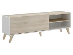 DeKit Ness tv-module laag, spaanplaat, wit/natuurlijk, glanzend.