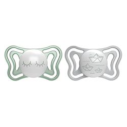 Chicco PhysioForm Light Lumi, jasny smoczek w ciemności, smoczek 16-36 miesięcy, smoczek z silikonu, wspomaga prawidłowy rozwój jamy ustnej, 2 sztuki, neutralny