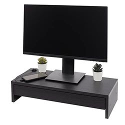 Iris Ohyama, Soporte de monitor/Elevador de pantalla/soporte de pantalla d'ordenador con cajón, Moderno,Pantalla 27 cm, Oficina, Casa - Monitor Stand Drawer - MS-590D - Roble negro