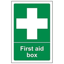 VSafety 31004AN-R "First Aid Box" First Aid General Sign, Rigid Plastic, Portret, 150 mm x 200 mm, Groen