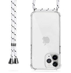 Too Saint® fodral med dragsko för iPhone 11 Pro Max transparent silikon Crossbody fodral axelrem halsband - vit