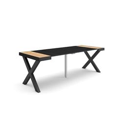 Skraut Home | Uittrekbare consoletafel | eettafel | 220 | voor 10 personen | poten van massief hout | moderne stijl | eiken en zwart