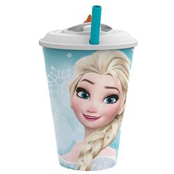 p:os 33876 Frozen Frozen Drinkbeker voor kinderen met rietje, deksel en 3D-motief van Olaf, met ca. 460 ml inhoud, ideaal voor koude dranken