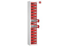 15 Vision Panel Door Tablet Charging Locker, Red, Hasp Lock