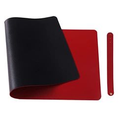 Morain Leather Desk Mouse Pad,Non-Slip PU Leather Office Desk Mat,Waterproof Laptop Desk Pad for Office and Home(Black/Red, 80x40cm)