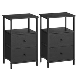 VASAGLE Nuit, Lot de 2, Table de Chevet avec 2 Tiroirs en Tissu, 61 cm de Haut avec Étagère de Rangement, pour Salon, Chambre, Cendré, d’Encre et Noir Mat LGS225B21, 38 x 28 x 61 cm