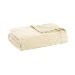 Madison Park Soft Certified 100% Egyptian Cotton Breathable Cozy Blanket, Premium Waffle Knit Classic Design, Luxury All Season Lightweight Cover for Bed, Couch and Sofa, Ivory Full/Queen(90"x90")